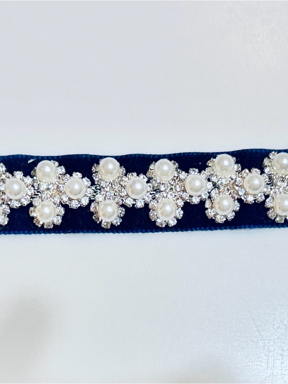 Navy Velvet Pearl & Crystal Choker